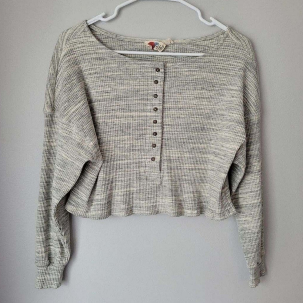 Free pepole Beach Button Front Crop Pullover